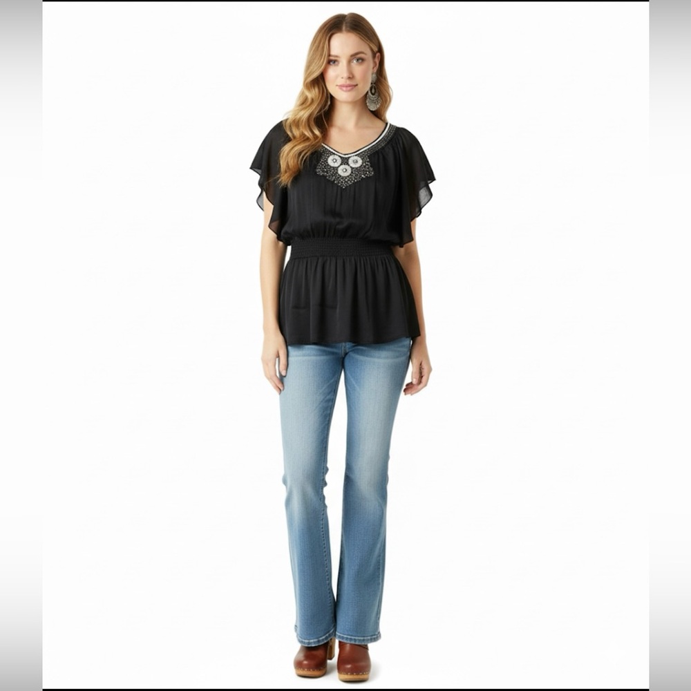 NWT Lucy Paris Flowy Flutter Sleeves Boho BlouseTop SZ Medium - Picture 2 of 14